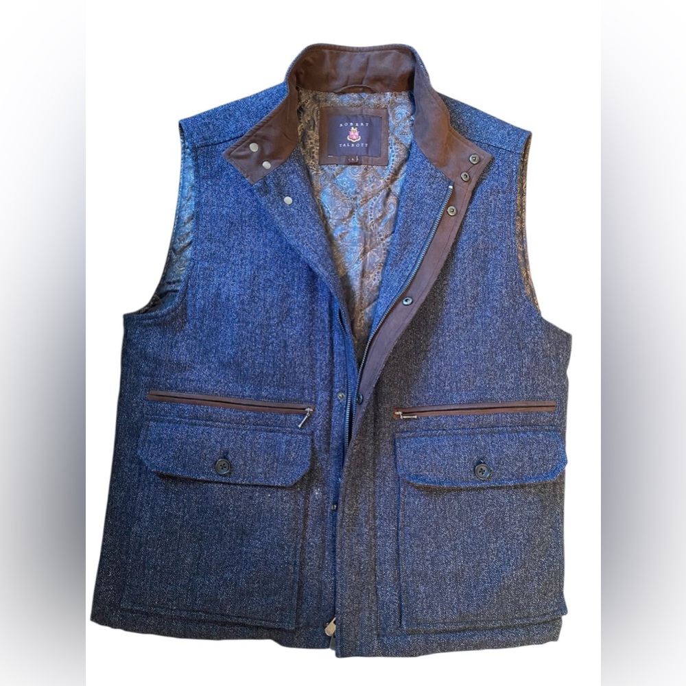 Robert Talbott Blue Vest with Brown Trim
